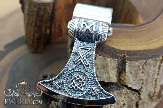 Silver pendant "Perun's Axe" with runes, фото