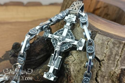 Silver set: cross with tree and chain with runes, фото